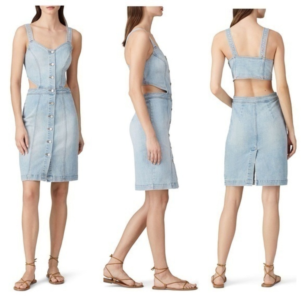 BlankNYC Wake Up Call Light Wash Cutout Back Denim Dress Medium M UU3